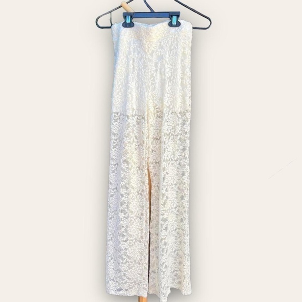 Vintage Cream Colored Lace Long Wideleg Pants